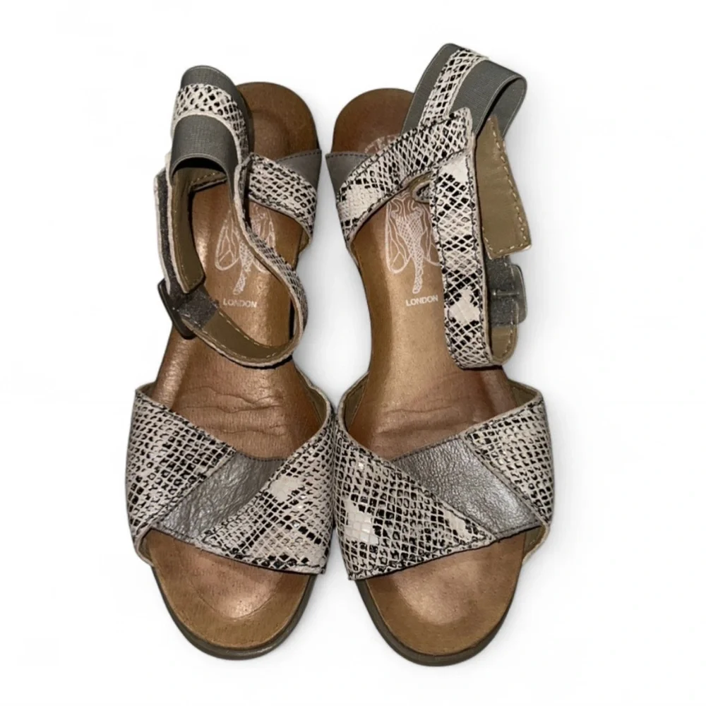Fly London Snake Print Leather Wedge Sandals Comfort Platform EU‎ 41 US 10